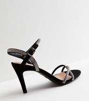 New Look Wide Fit Black Suedette Diamante 2 Part Stiletto Heel Sandals